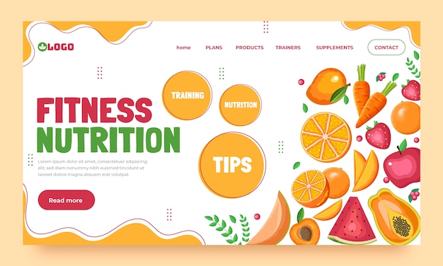 Free vector flat design fitness nutrition landing page template