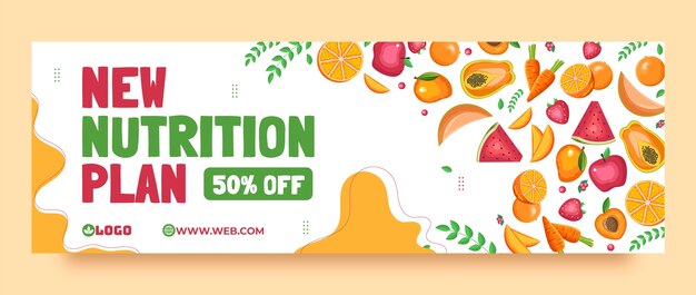 Flat design fitness nutrition twitter header template