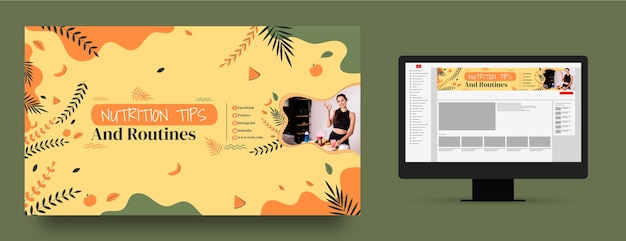 フラットなデザインのフィットネス栄養 youtube チャンネル アート