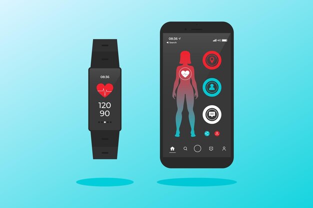 Flat design fitness trackers with woman character