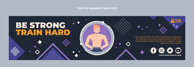 Flat design fitness training twitch banner