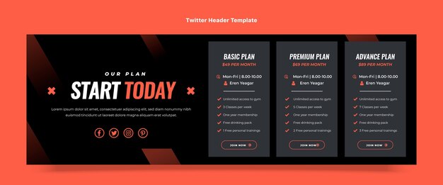 평면 디자인 피트니스 트위터 헤더 템플릿