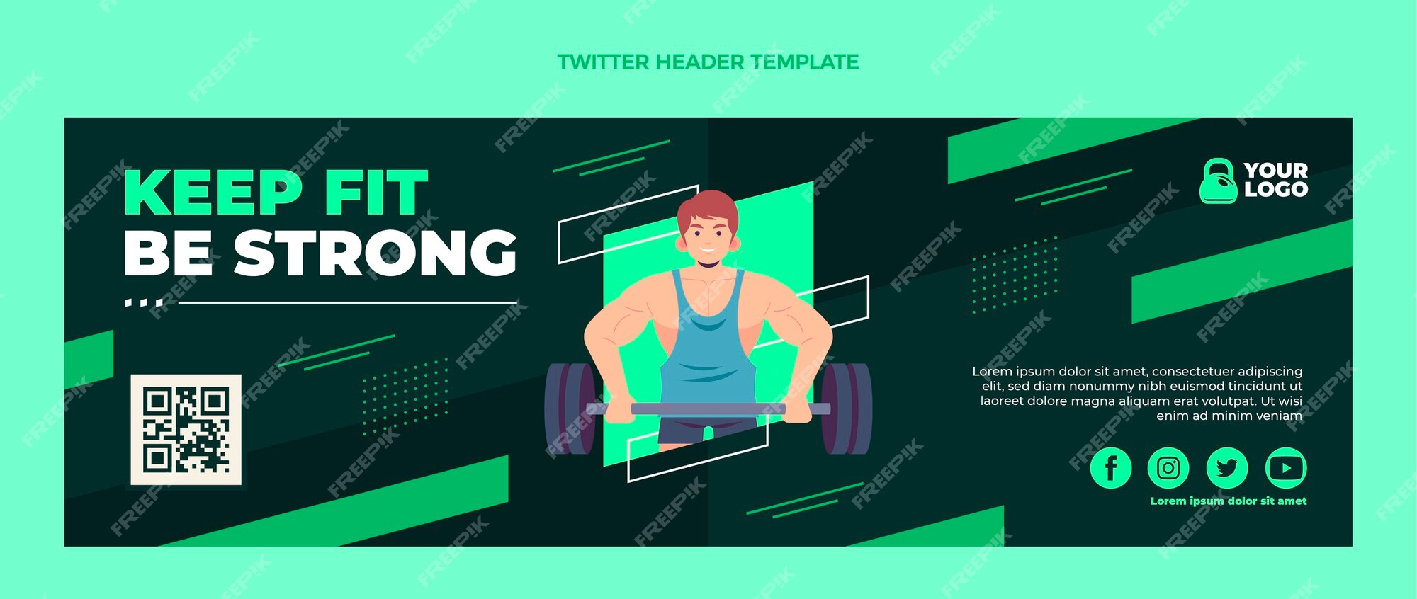 Edit for free this Gradient Neon Body Fitness Gym Twitter Header