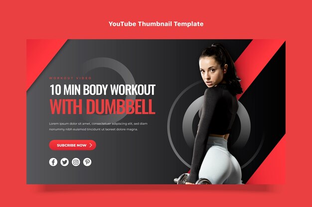 Flat design fitness youtube thumbnail template