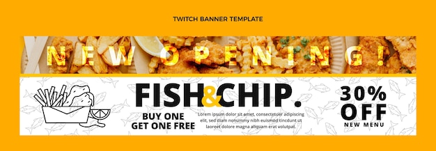Free vector flat design flat design fish and chips food twitch banner