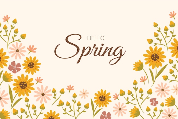 Free vector flat design floral spring background with lettering