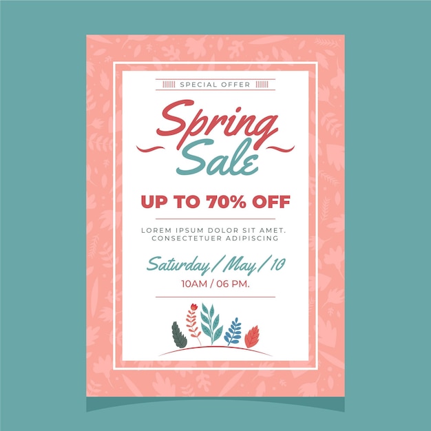 Flat design floral spring sale flyer template