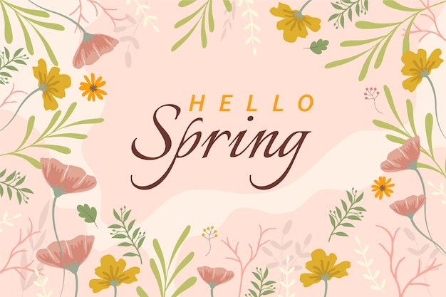 Free vector flat design floral spring wallpaper with lettering