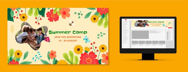 Плоский дизайн цветочный летний лагерь youtube канал искусства