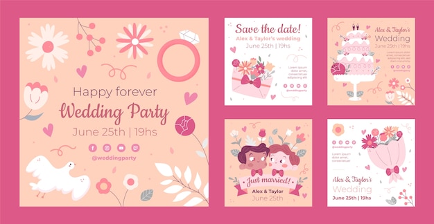 Flat design floral wedding instagram posts