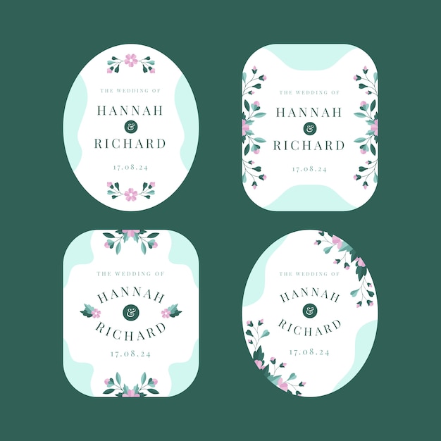 Flat design floral wedding labels