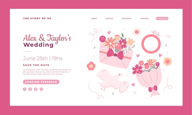 Flat design floral wedding landing page – Vector Templates