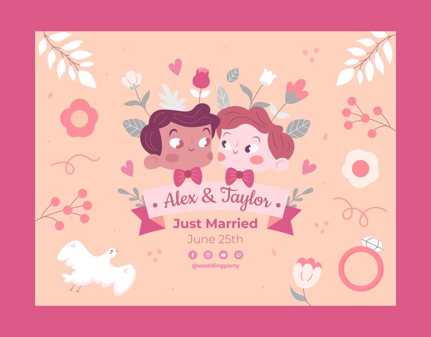 Free vector flat design floral wedding photocall