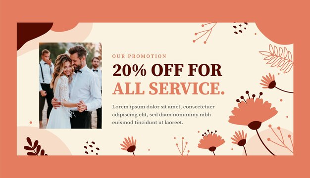 Flat design floral wedding sale banner