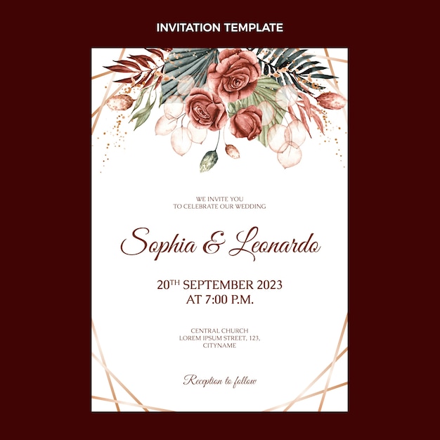 Flat design floral wedding template