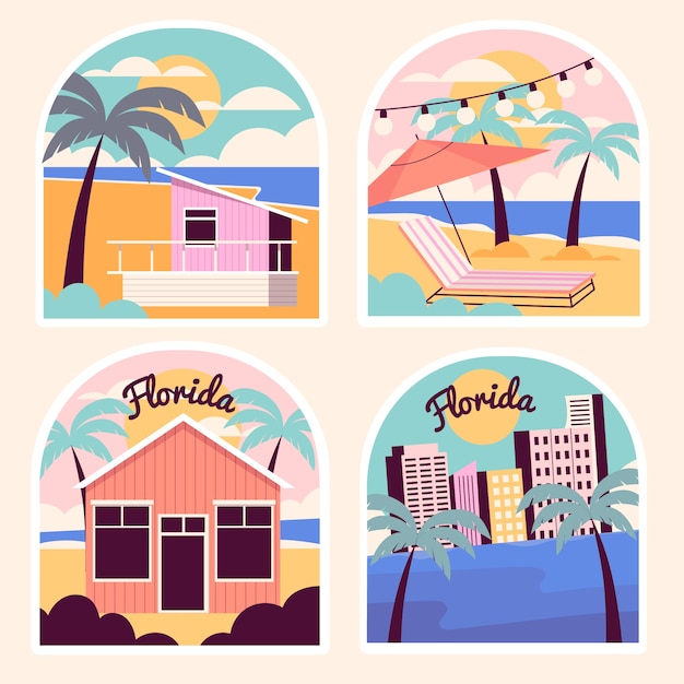 Free vector flat design of florida stickers