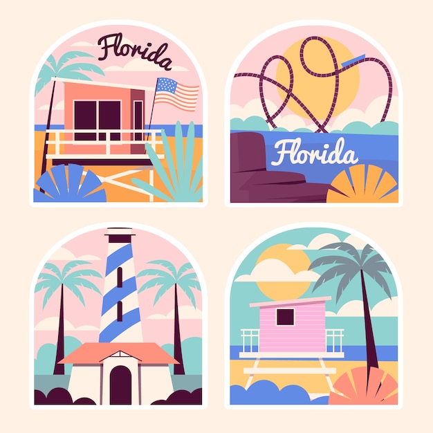 Free vector flat design of florida stickers