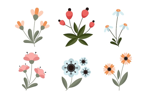 Бесплатное векторное изображение Плоский дизайн цветочной коллекции