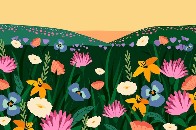 Flat design flower field background