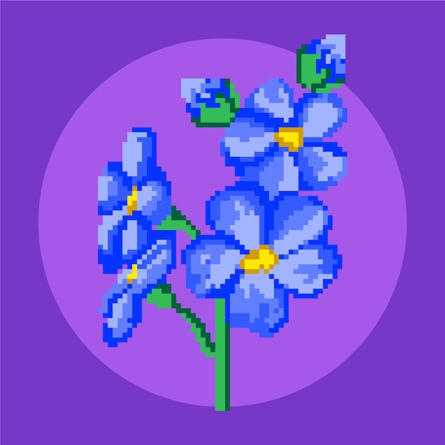 フラットなデザインの花のピクセルアートイラスト