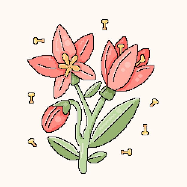 Flat design flower pixel art illustration