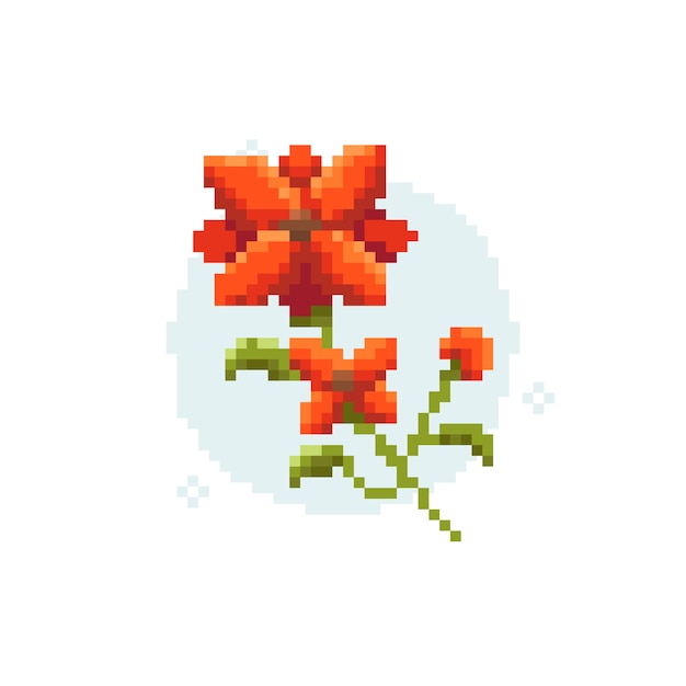 Flat design flower pixel art illustration