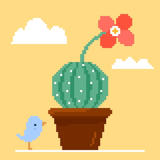 Flat design flower pixel art illustration