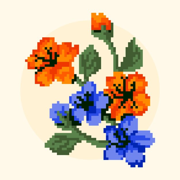 Flat design flower pixel art illustration