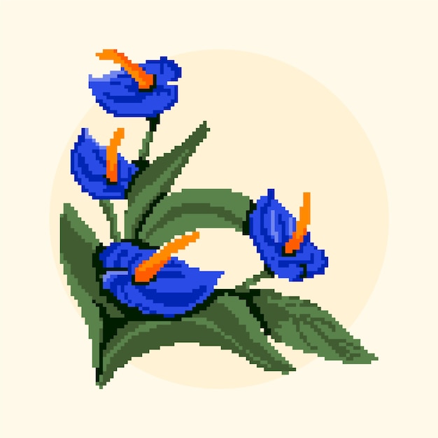 Flat design flower pixel art illustration