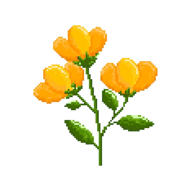 Flat design flower pixel art illustration