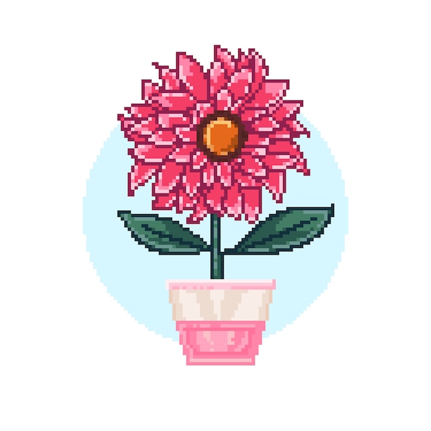 Flat design flower pixel art illustration