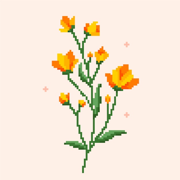 Flat design flower pixel art illustration