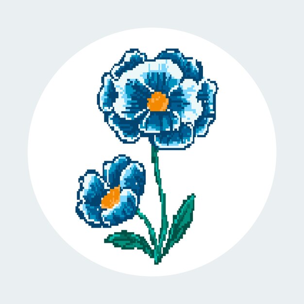 Flat design flower pixel art illustration