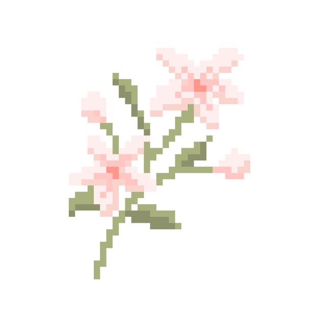 フラットデザインの花のピクセルアート