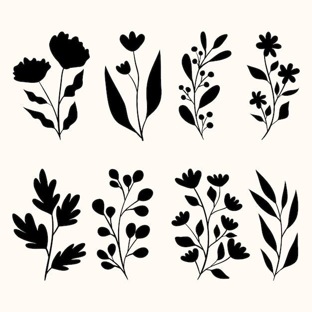 Flat design flower silhouettes illustration