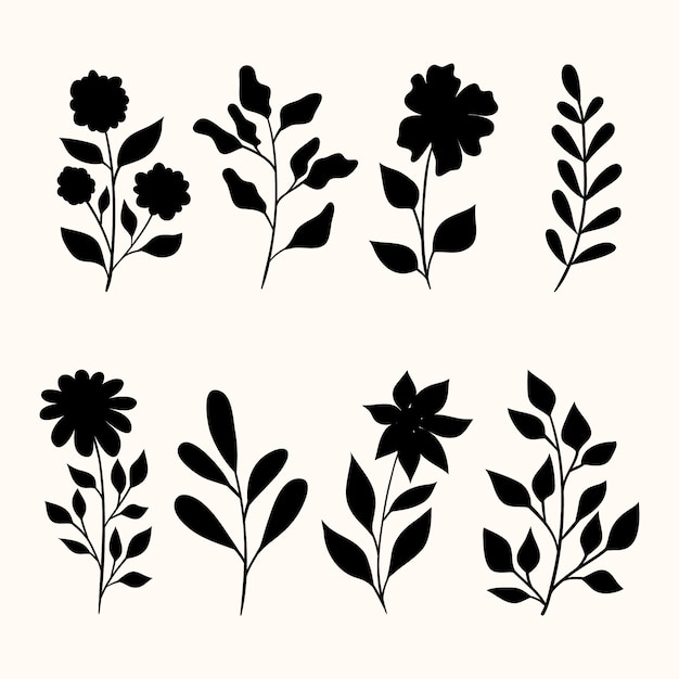 Flat design flower silhouettes illustration