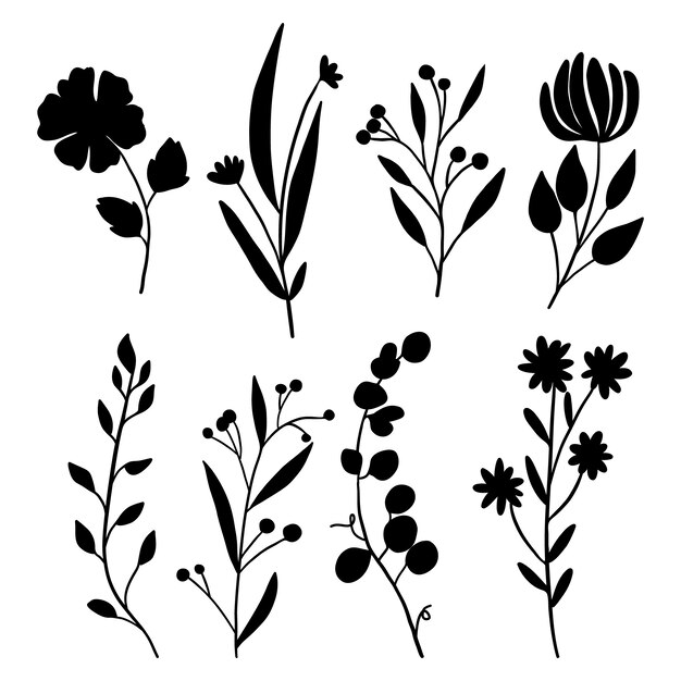 Flat design flower silhouettes illustration