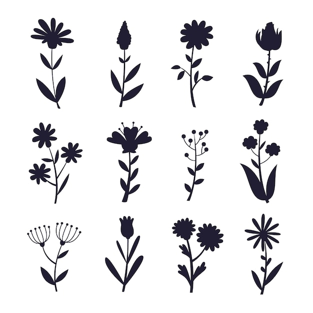 Flat design flower silhouettes