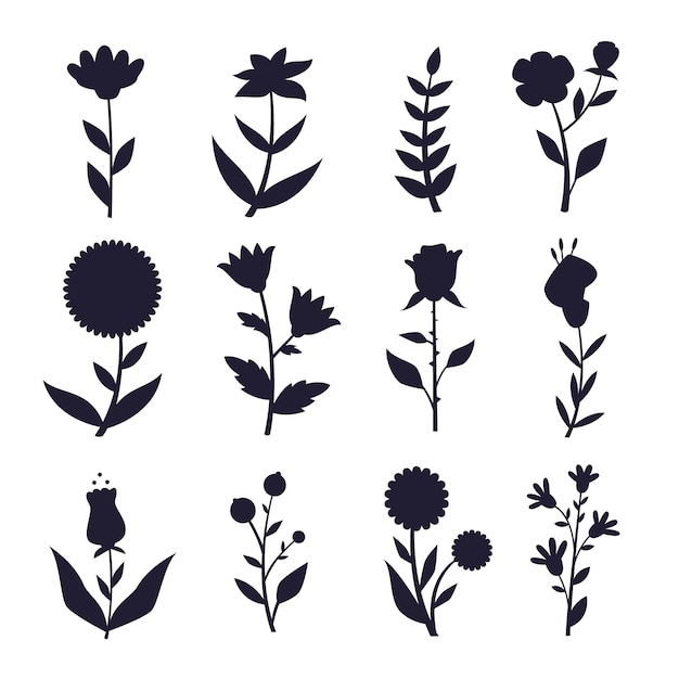 Free Vector flat design flower silhouettes