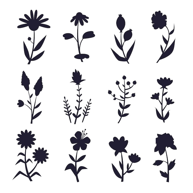 Free Vector flat design flower silhouettes