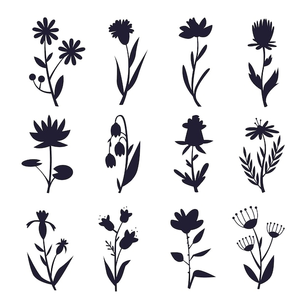 Flat design flower silhouettes