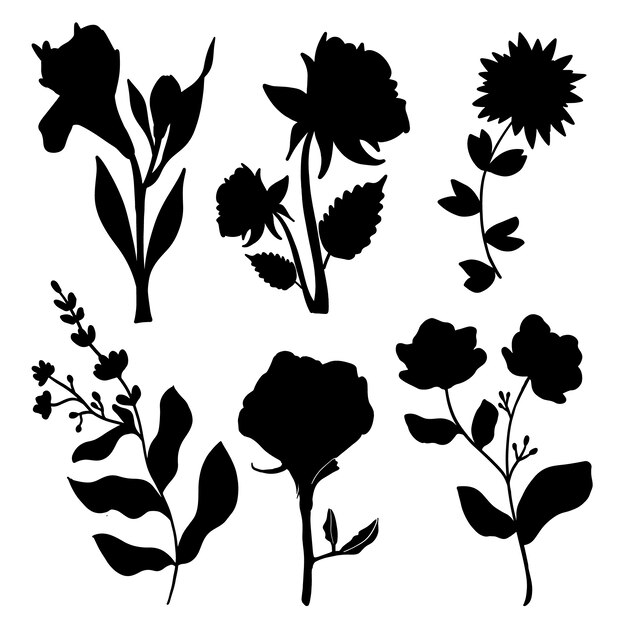 Flat design flower silhouettes
