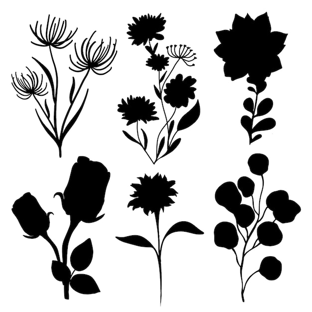 Flat design flower silhouettes