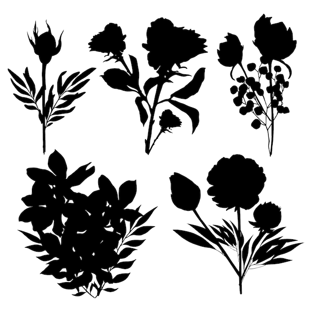 Flat design flower silhouettes