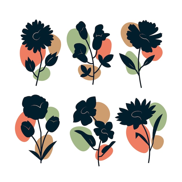 Flat design flower silhouettes