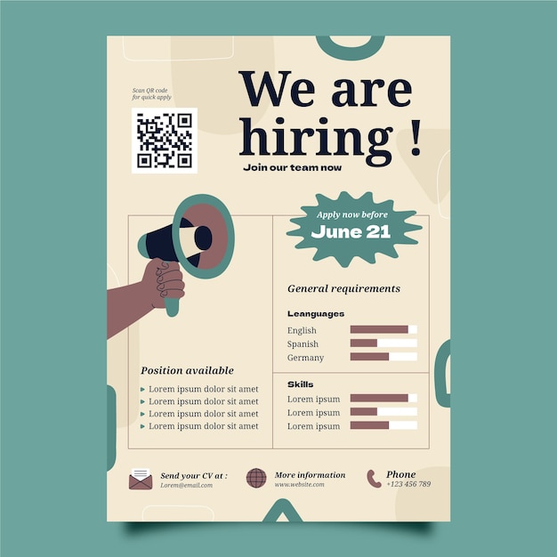 Free vector flat design flyer hiring template