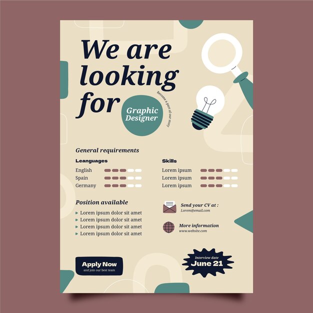 Flat design flyer hiring template