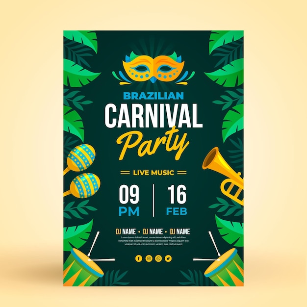 Flat design flyer template brazilian carnival