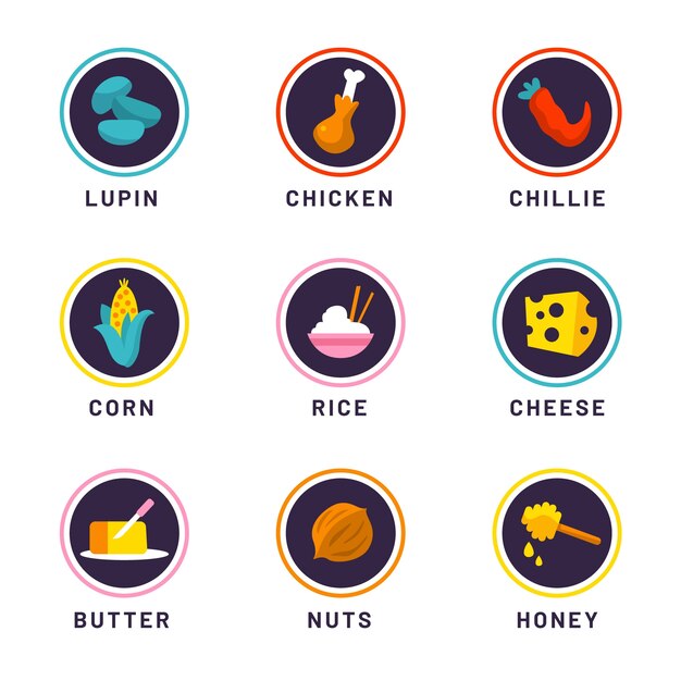 Набор иконок пищевой аллергии в плоском дизайне