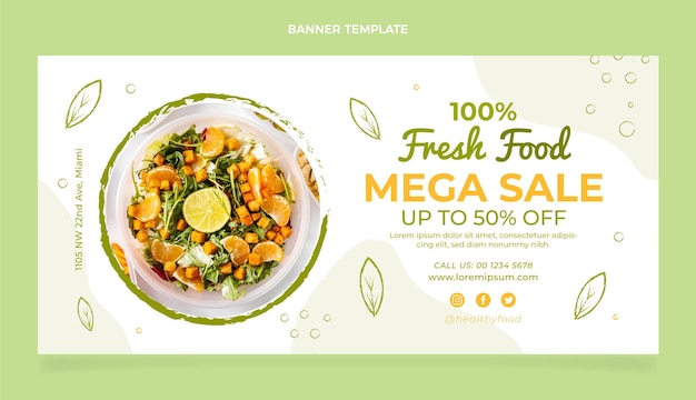 Vettore gratuito design piatto del modello di banner alimentare